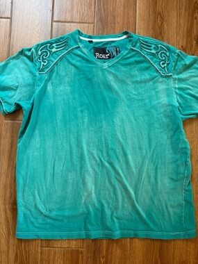 Vintage Roar Men's Teal Embroidered Shoulder Short-Sleeve Tee - 3XL